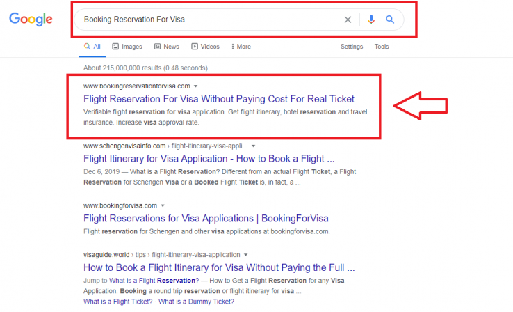 Google-search-booking-reservation-for-visa