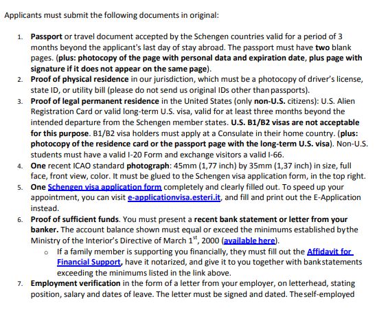esteri-required-documents-for-italy-schengen visa-from-miami