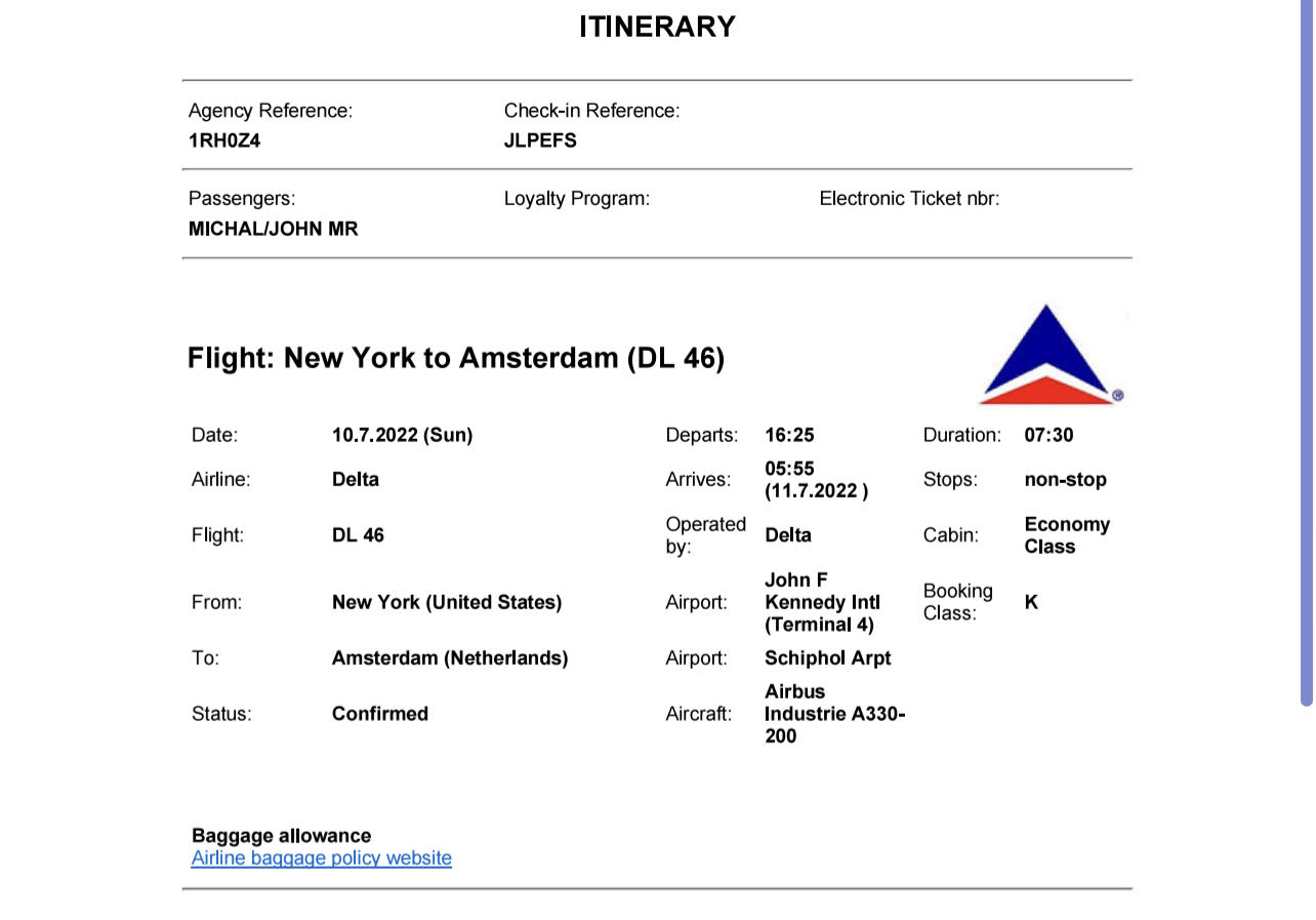 travel itinerary for schengen visa example