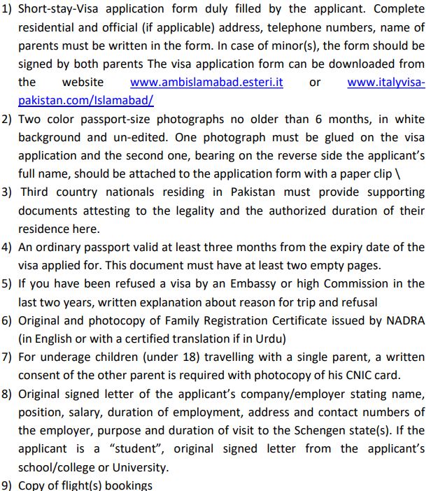 required-documents-list-for-applying-italian-schengen-visa-from-pakistan