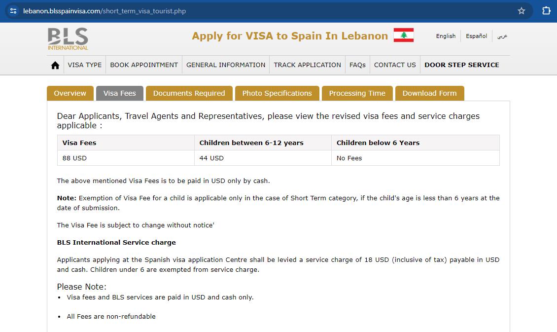 schengen-visa-fees-for-spain-from-lebanon