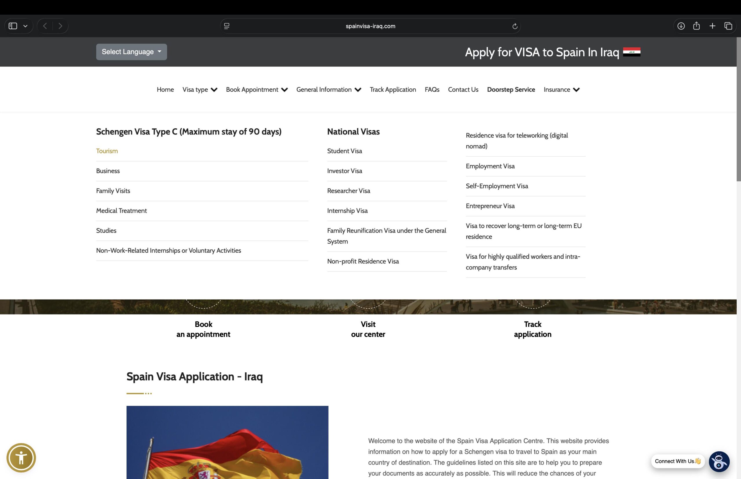 select-visa-type-for-start-processing-of-spanish-visa-application-from-iraq