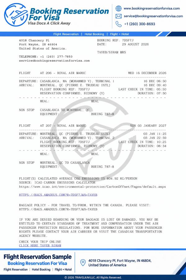 flight-reservation-for-canada-visa-sample